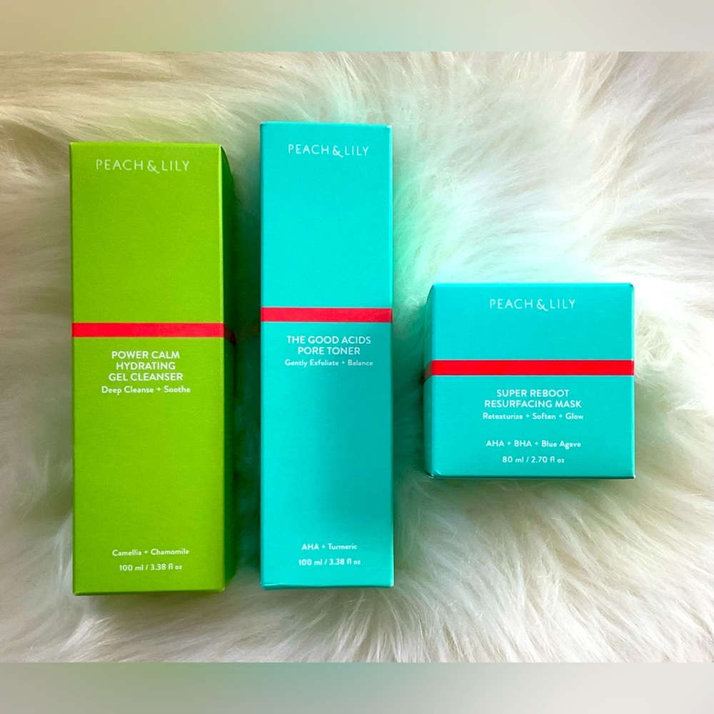 Peach & Lily 3 pc Cleanser, Toner and Mask Full Sizes NIB